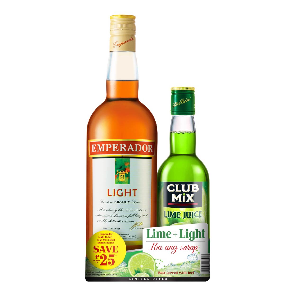 Emperador Brandy Light 1L and Club Mix Lime Juice 350ml SAVE