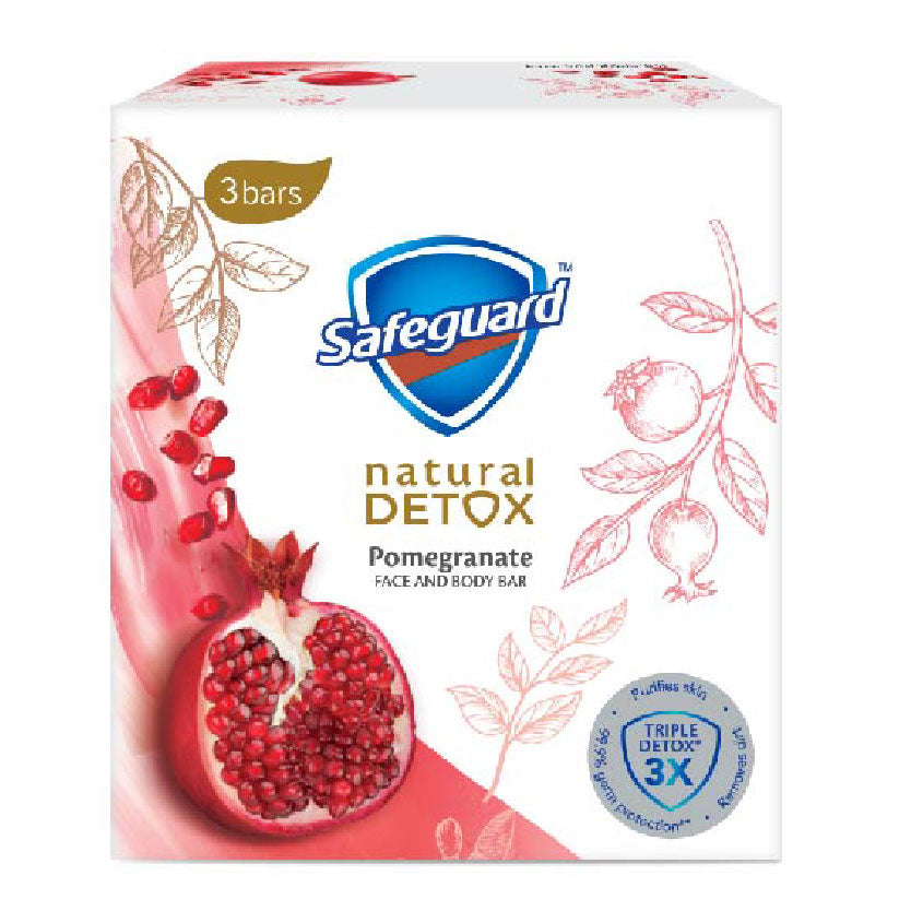 Safeguard Natural Detox Face & Body Bar Soap Pomegranate 3x108g
