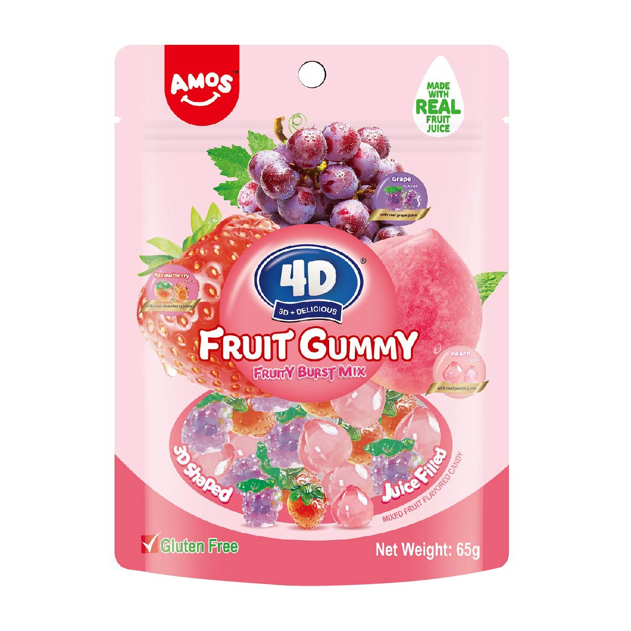 Amos 4D Fruit Gummy Fruity Burst 65g