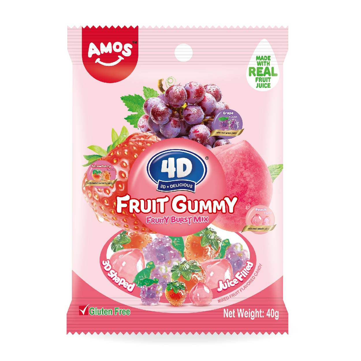 Amos 4D Fruit Gummy Fruity Burst 40g