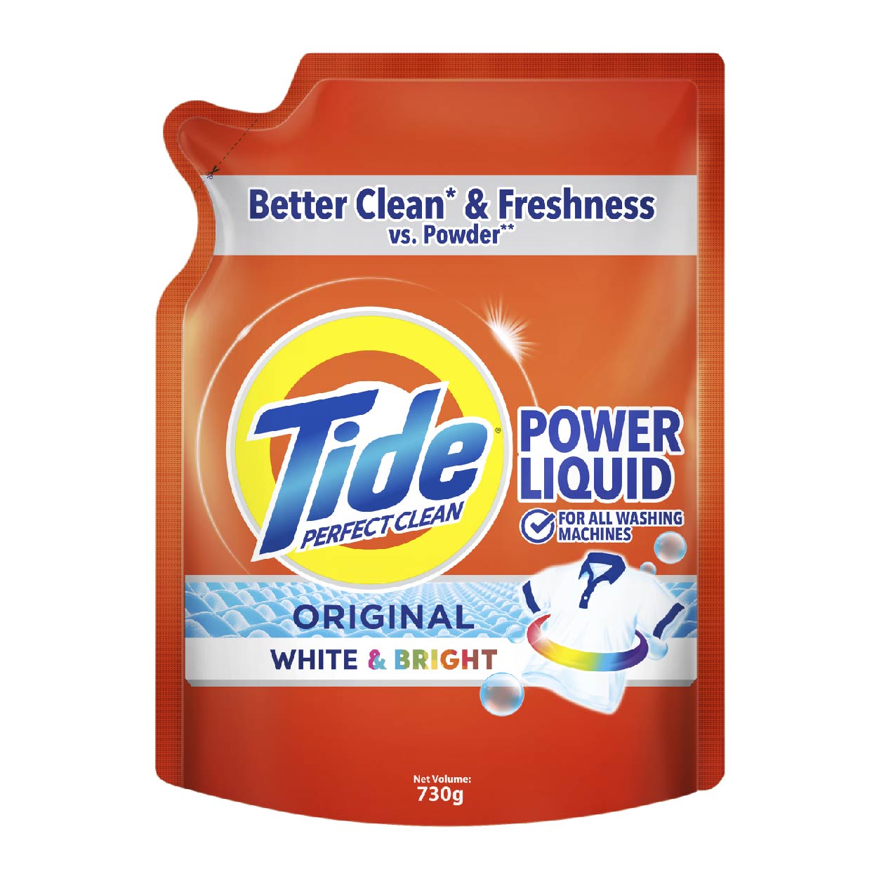 Tide Power Liquid Original White & Bright Refill 730g