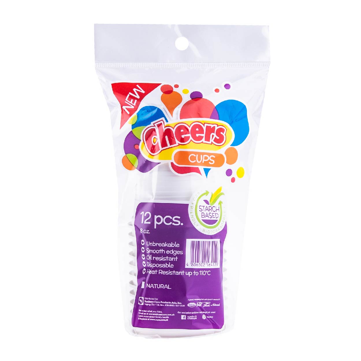 Cheers Starch Based Cups Natural 8 oz 12s