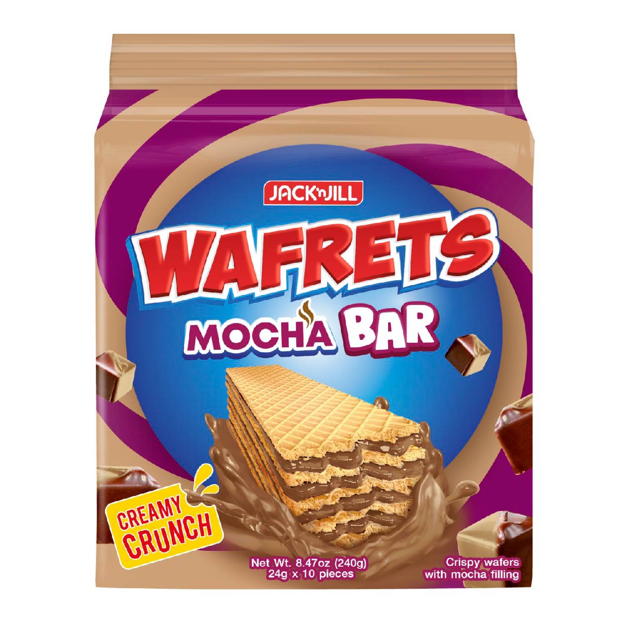 J&J Wafrets Mocha Bar Crispy Wafers 10x24g