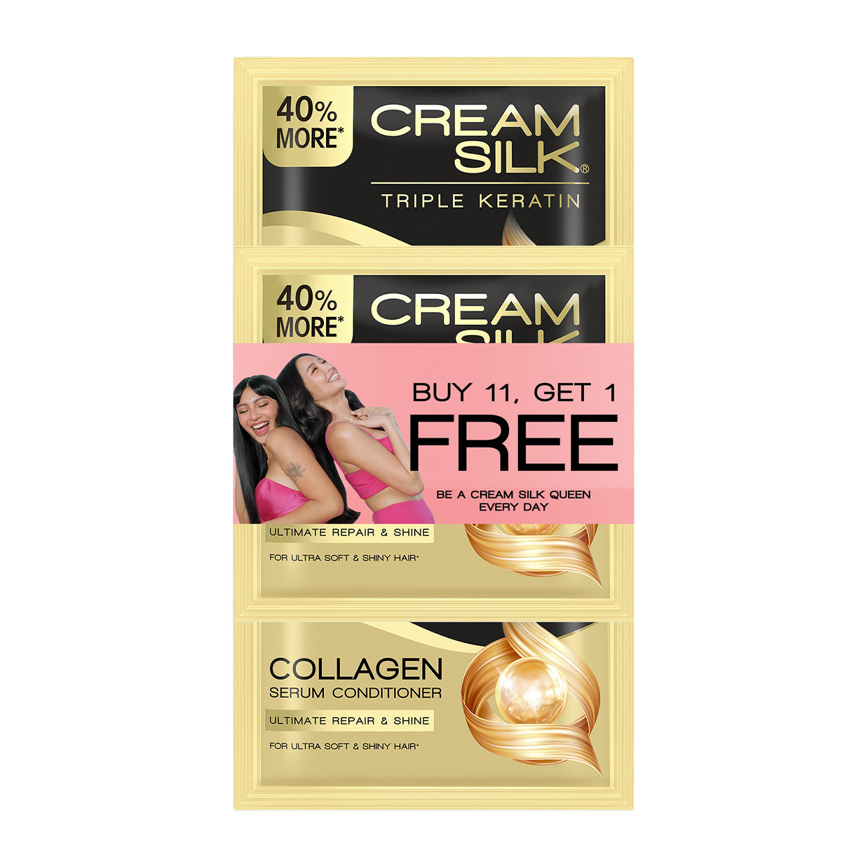 Cream Silk Conditioner Triple Keratin Repair & Shine 11x15ml+Free