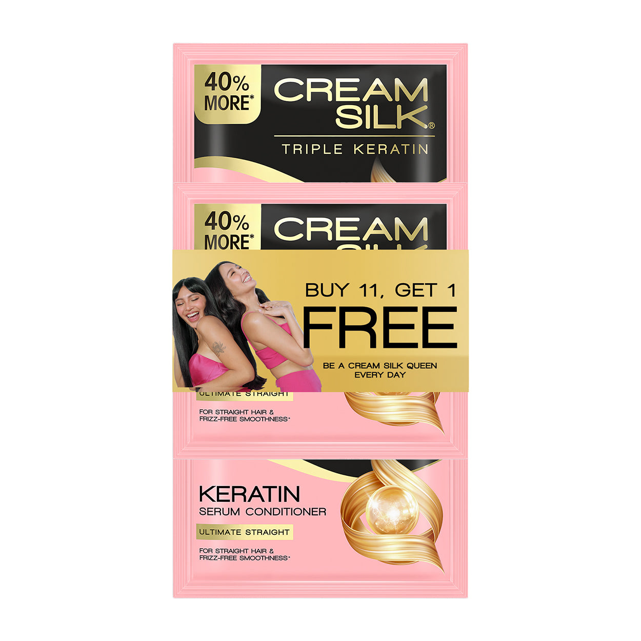 Cream Silk Conditioner Triple Keratin Straight 11x15ml+Free