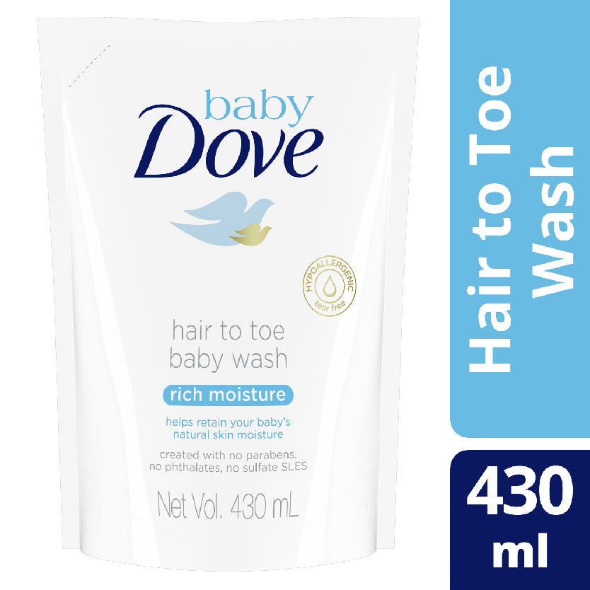 Baby Dove Hair To Toe Baby Wash Rich Moisture 430ml Refill
