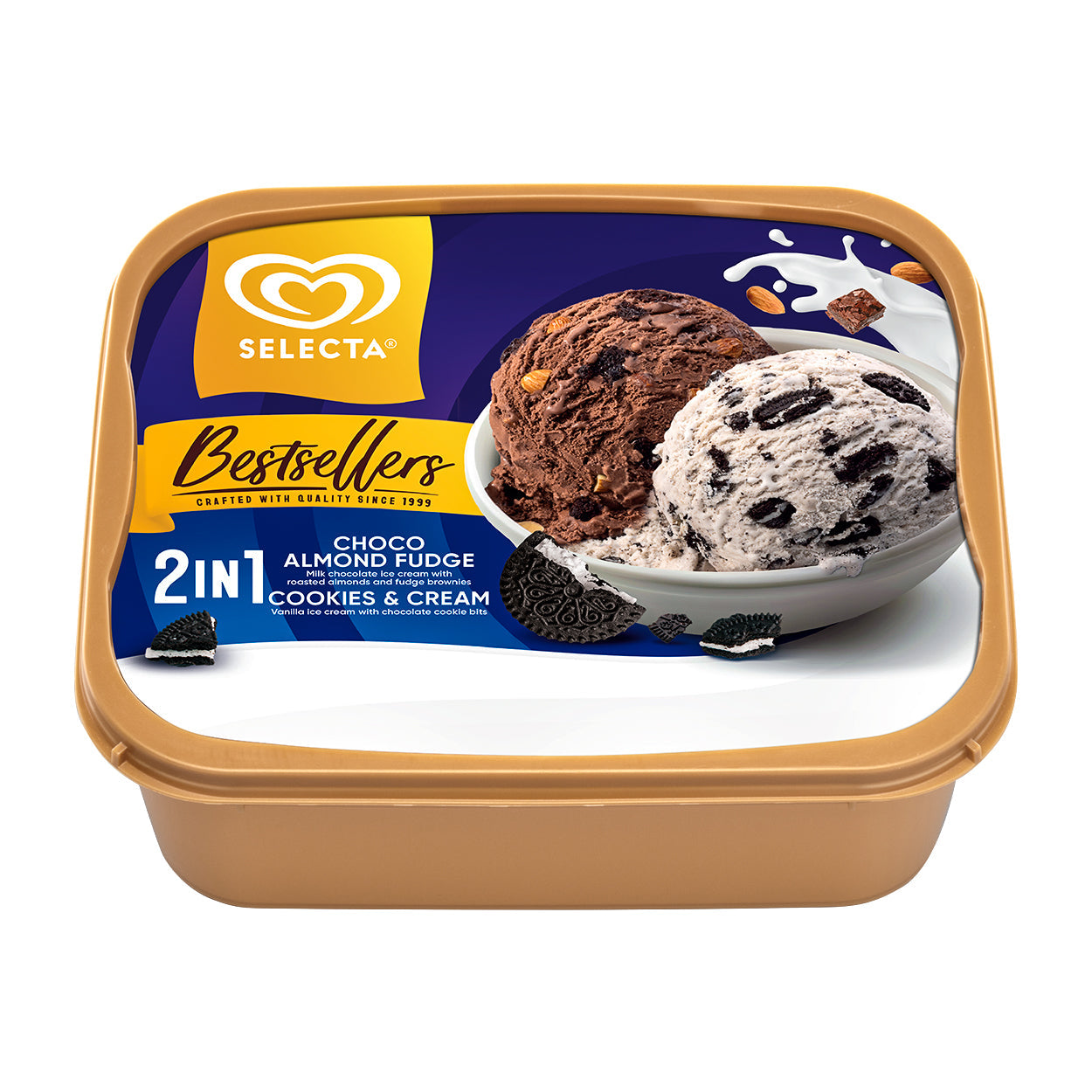 Selecta 2 in 1 Choco Almond Fudge Cookies & Cream Ice Cream 1.25L