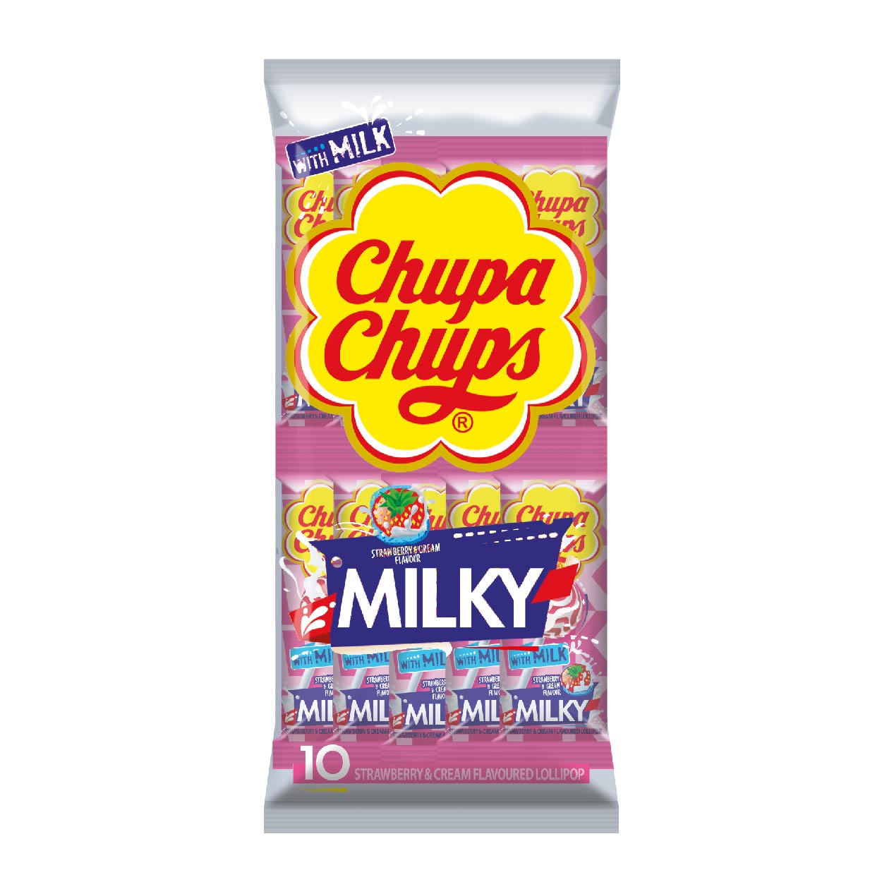 Chupa Chups Milky Strawberry & Cream Flavoured Lollipops 10s