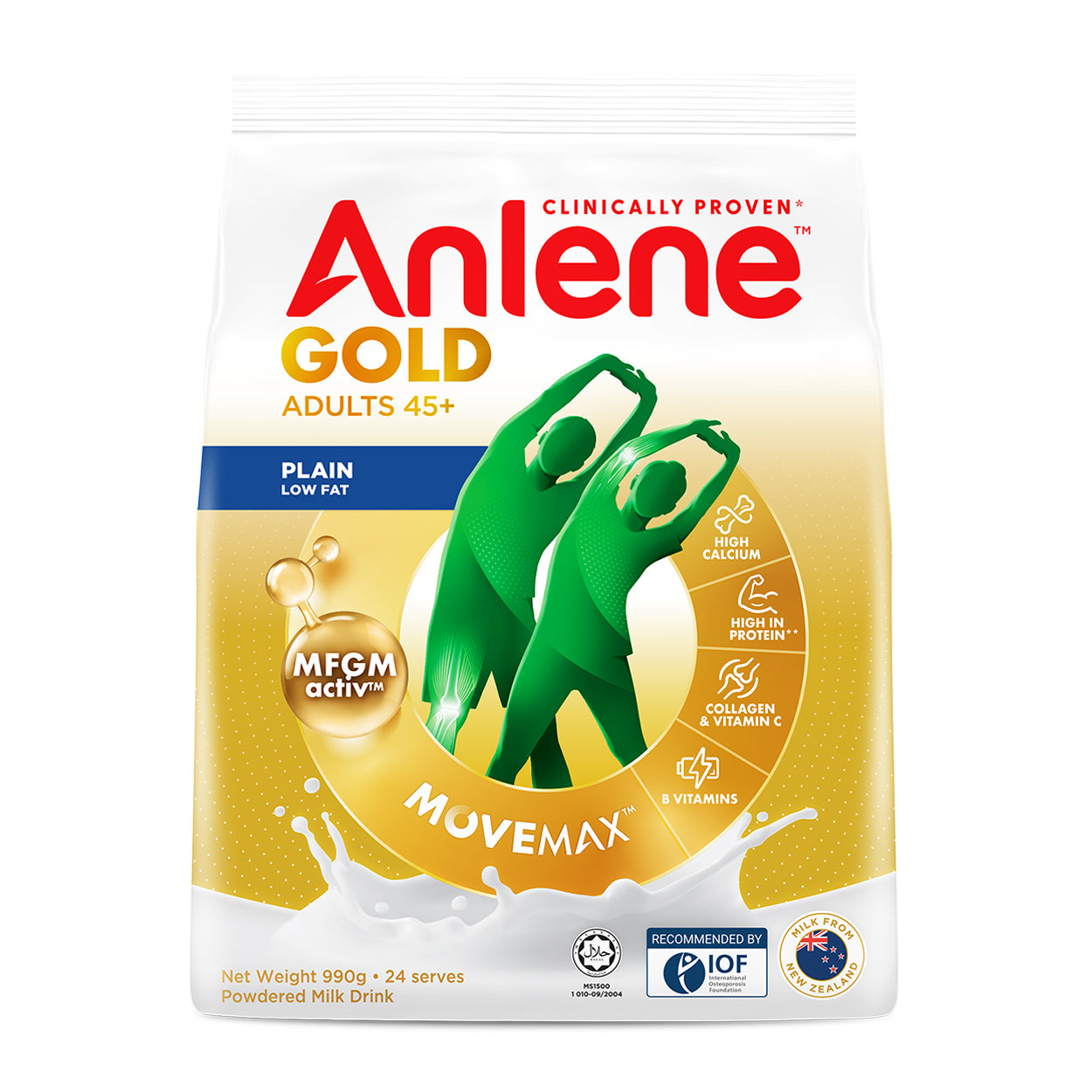Anlene Gold Movemax Adults 45+ Powdered Milk Drink Plain 990g