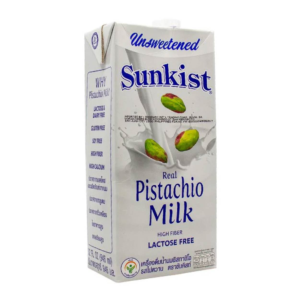 Sunkist Real Pistachio Milk Lactose Free Unsweetened 946ml