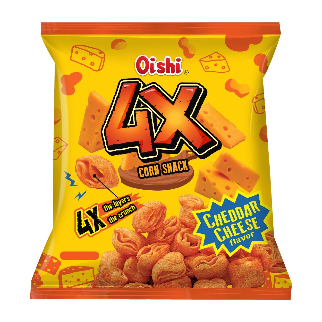 Oishi 4X Corn Snack Cheddar Cheese Flavor 24g