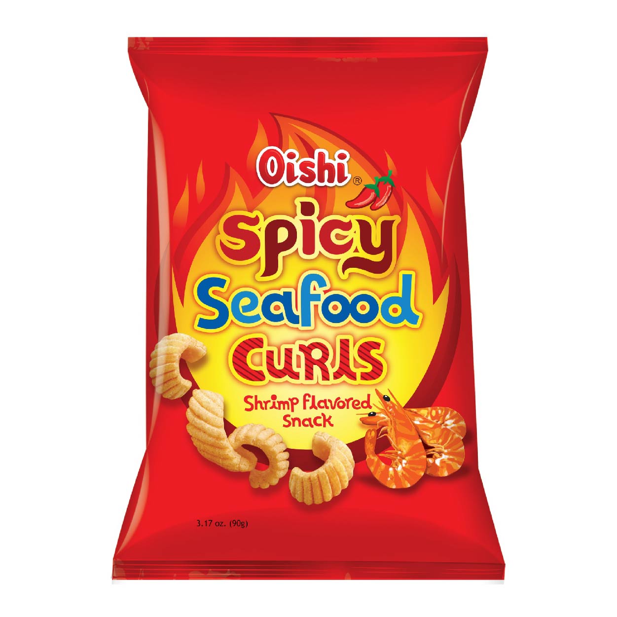 Oishi Spicy Seafood Curls Shrimp Flavored Snack 90g