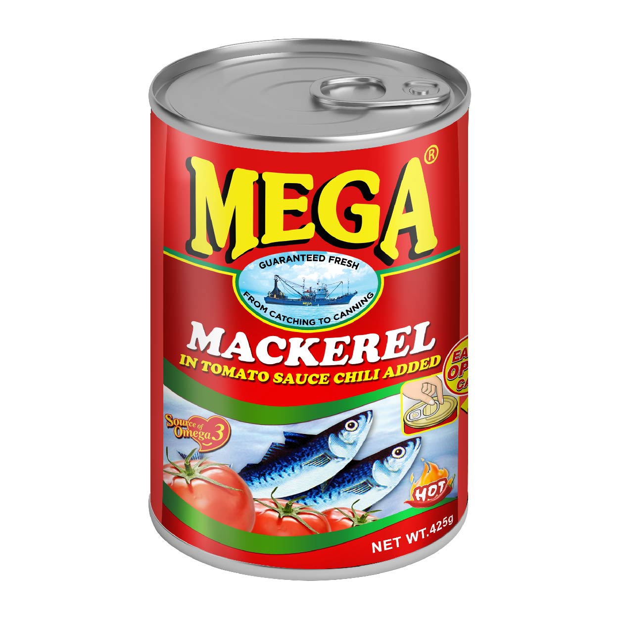 Mega Mackerel in Tomato Sauce Chili Added Hot Easy Open Can 425g
