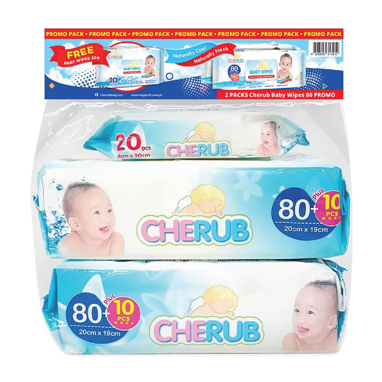 Cherub Baby Wipes 2x80s + Free