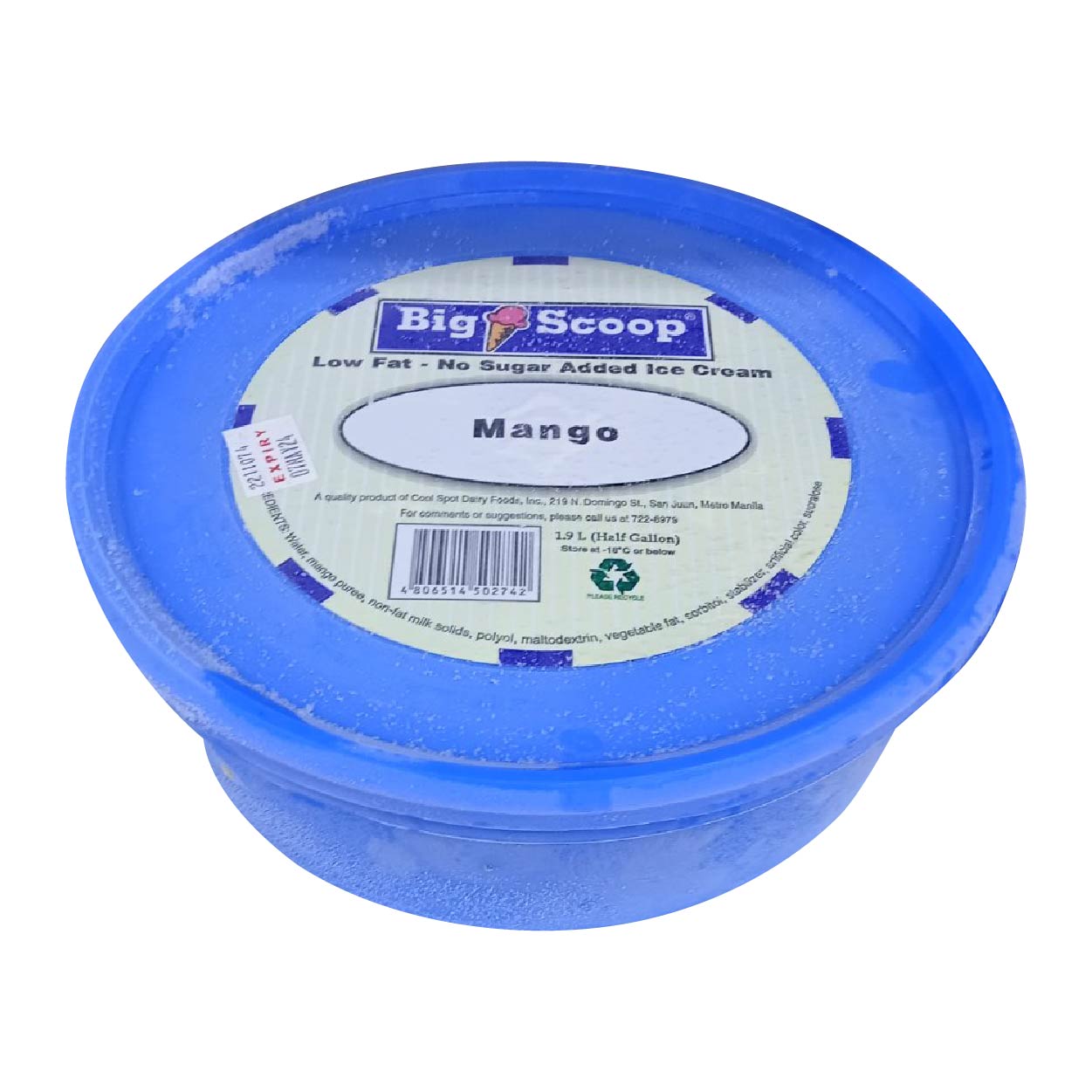 Big Scoop No Sugar Added Mango Ice Cream 1.9L