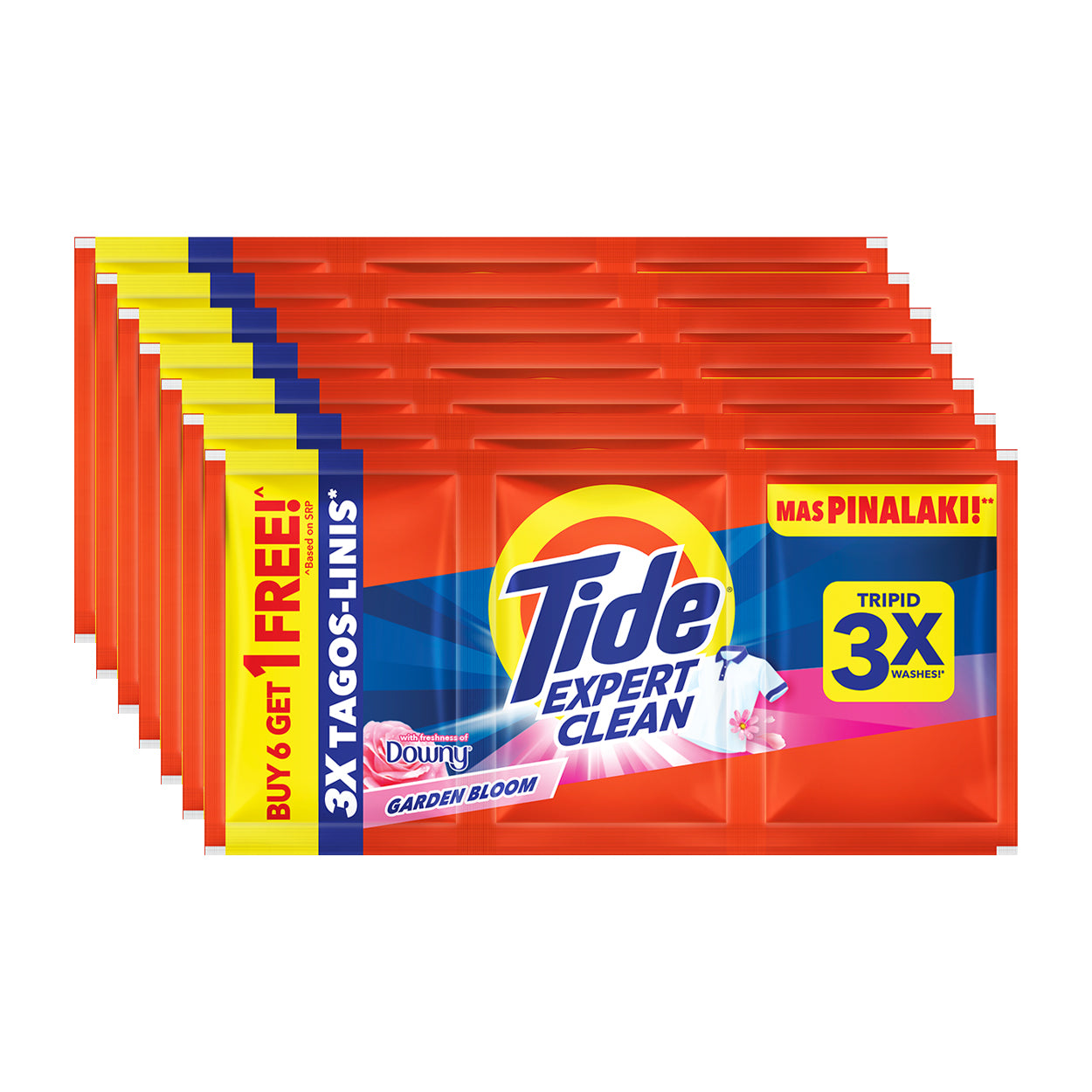 Tide Expert Clean Laundry Powder Downy Garden Bloom 6x91g + Free