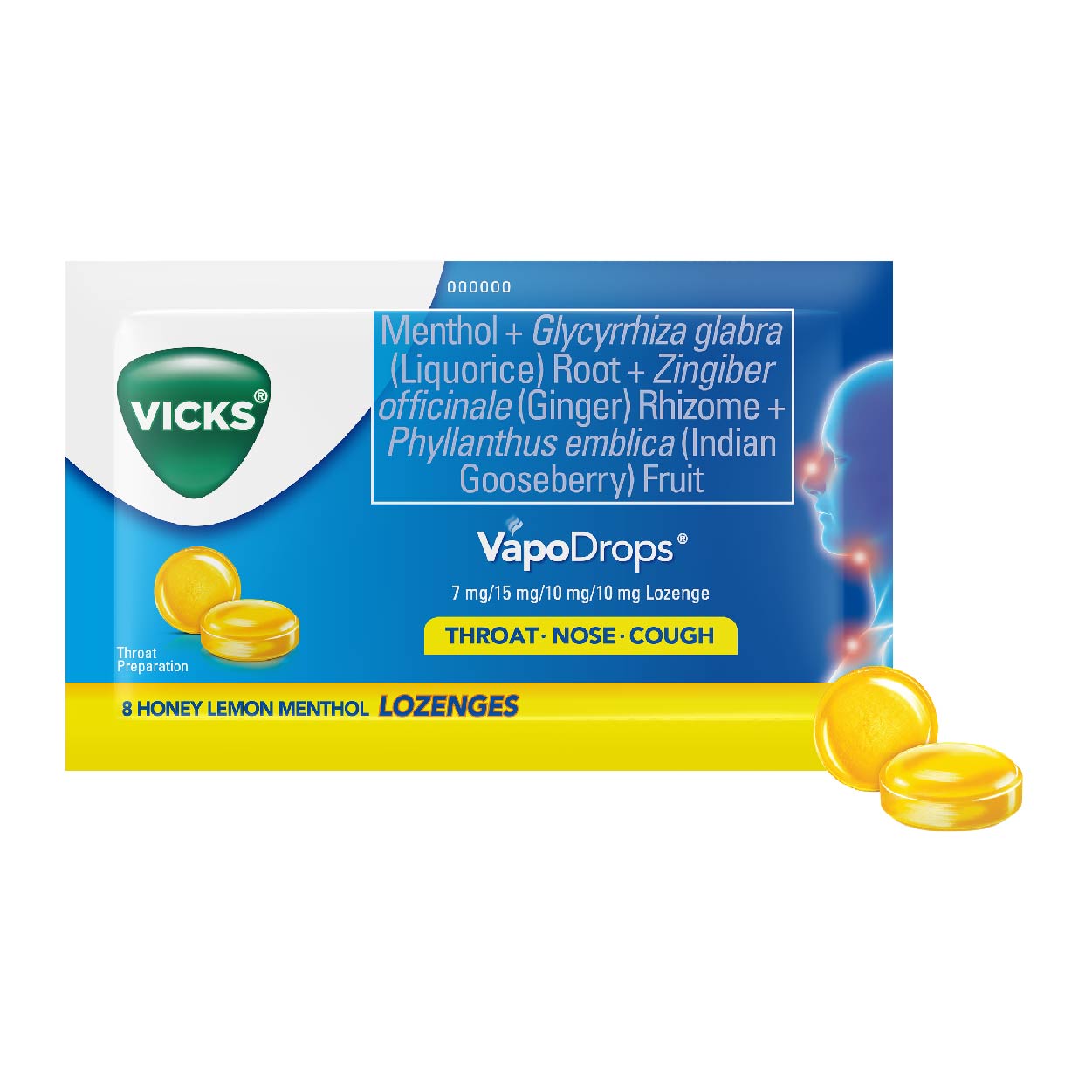 Vicks VapoDrops Honey Lemon Menthol Lozenges 8s