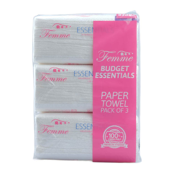 Femme Interfolded Paper Towel Budget Essential 3x120 Pulls
