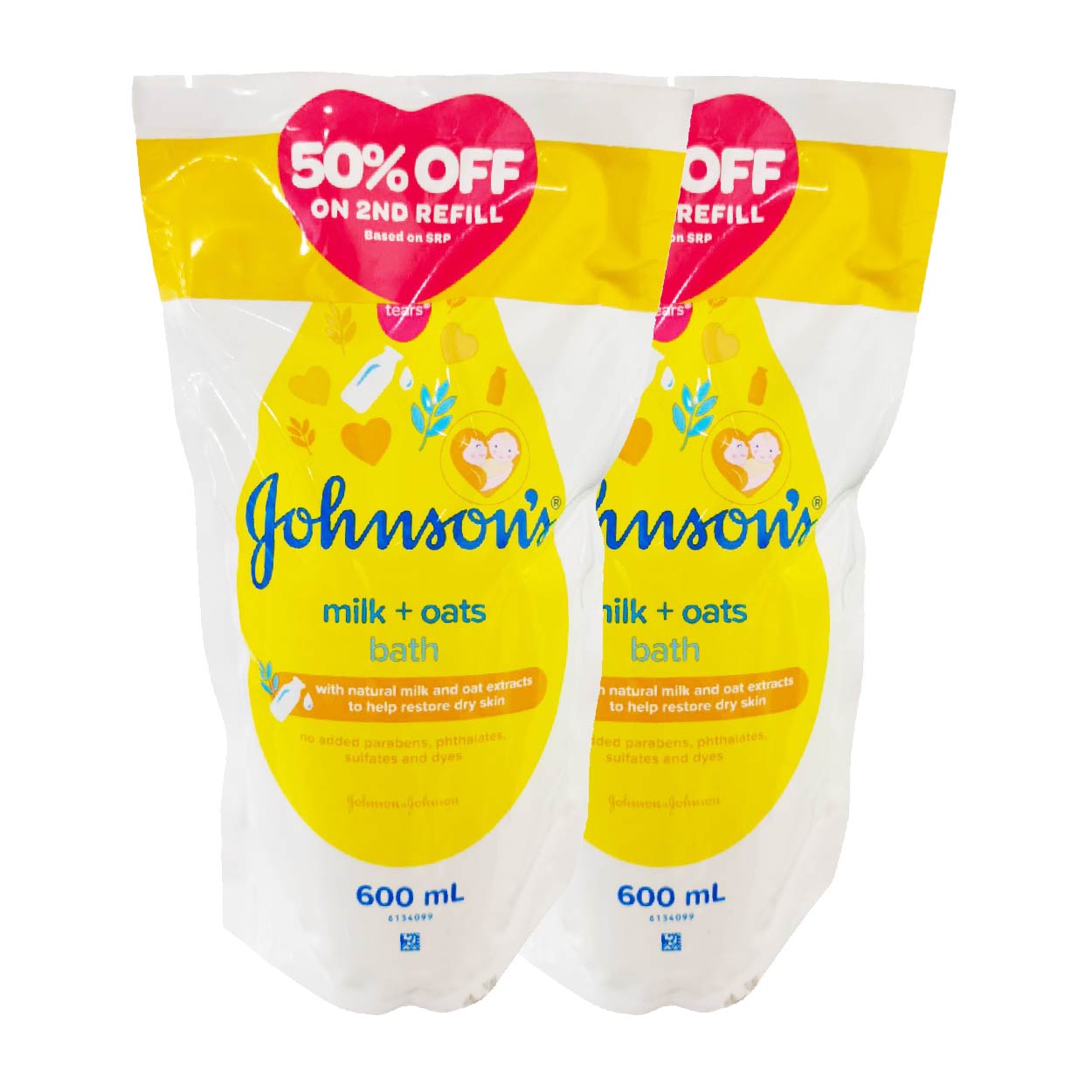 Johnsons Baby Bath Milk + Oats Refill 600ml Buy 1 Get 2nd @50%Off
