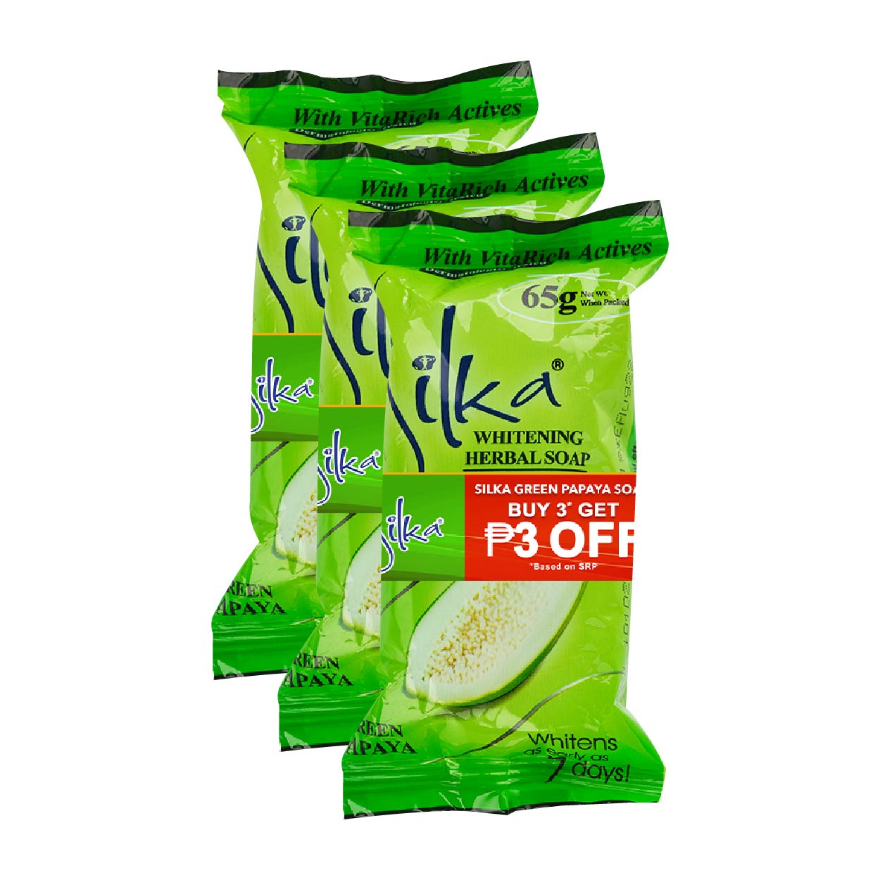 Silka Green Papaya Whitening Soap 3x65g SAVE