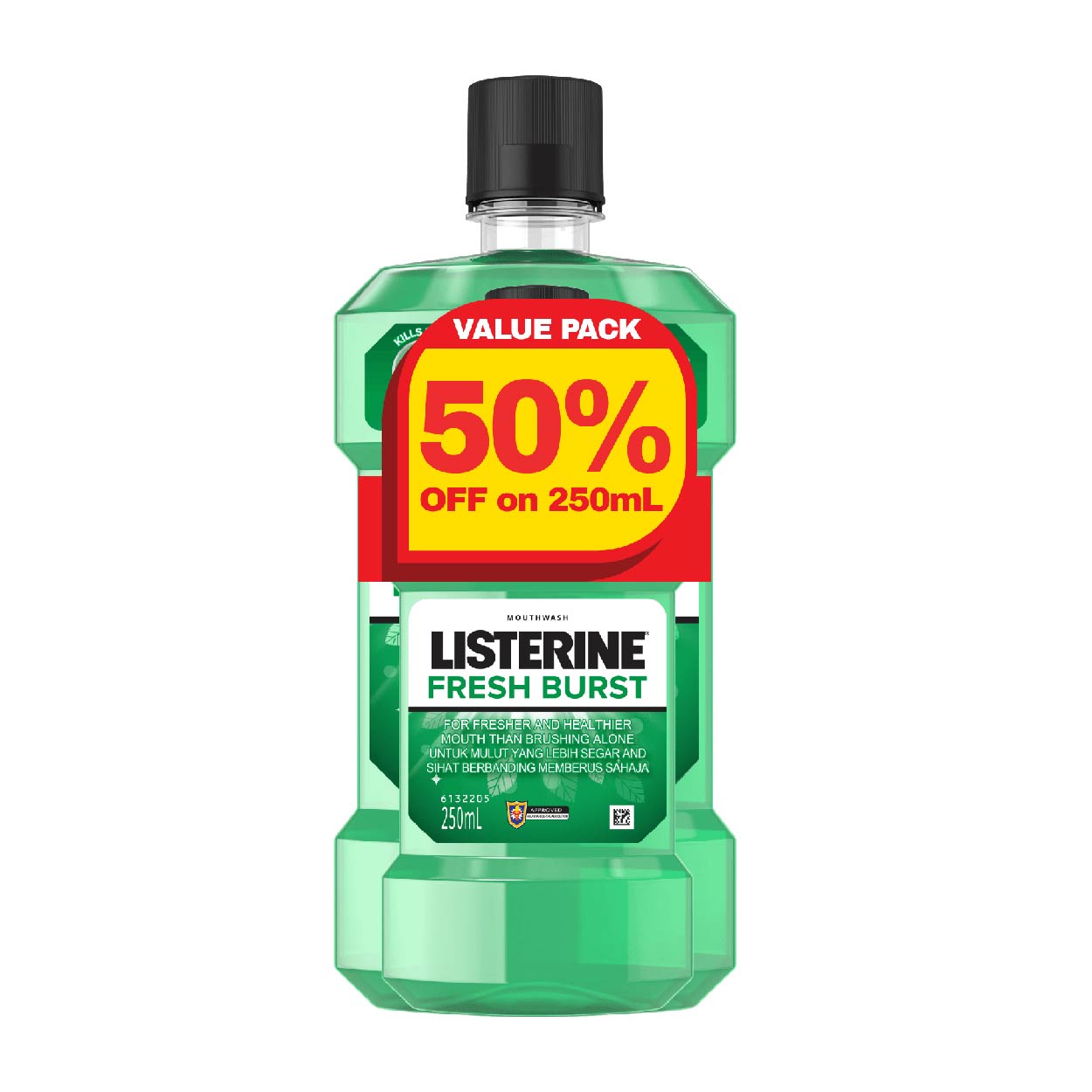 Listerine Fresh Burst Mouthwash 500ml + 50% Off on 250ml