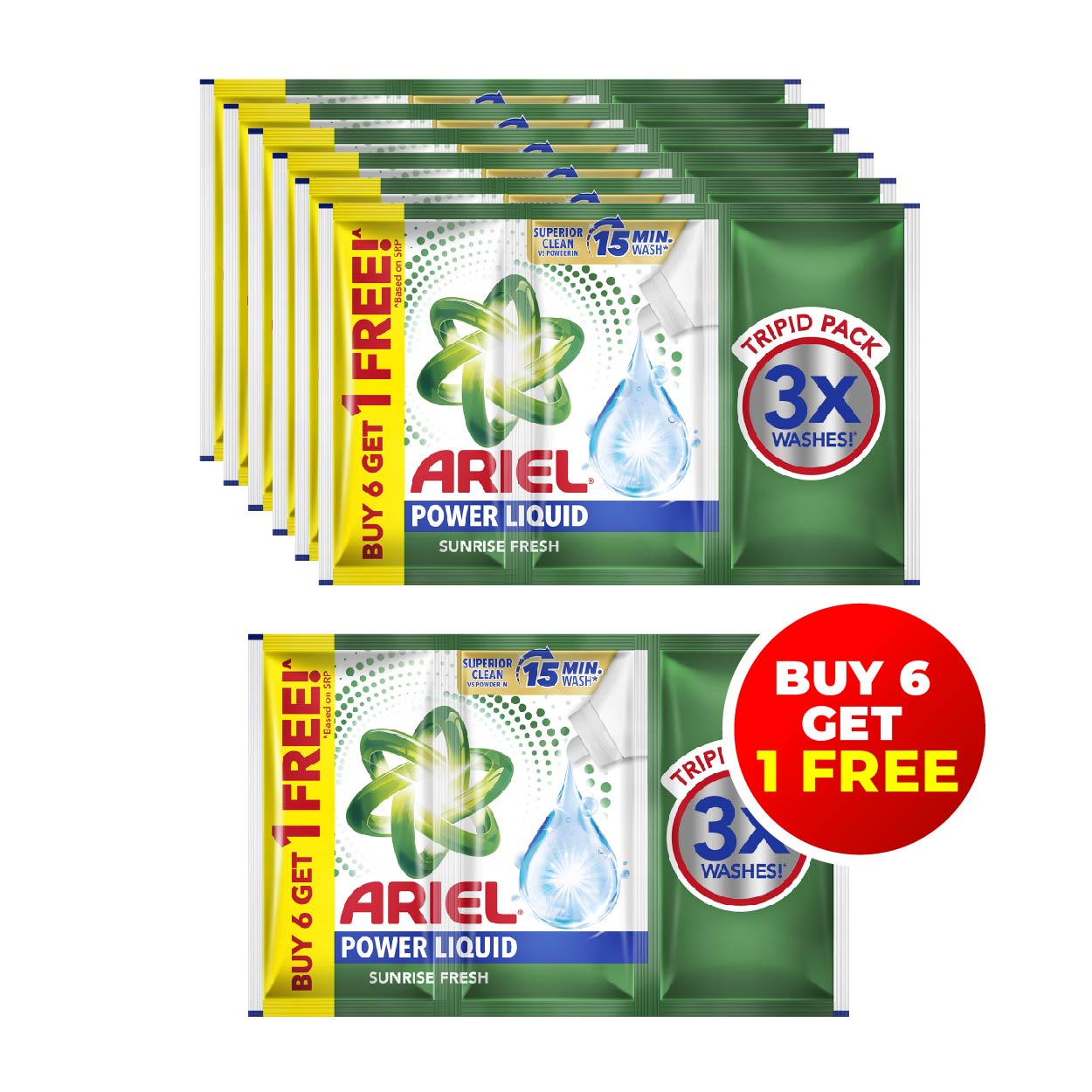 Ariel Power Liquid Detergent Sunrise Fresh 6x81g + 1 Free
