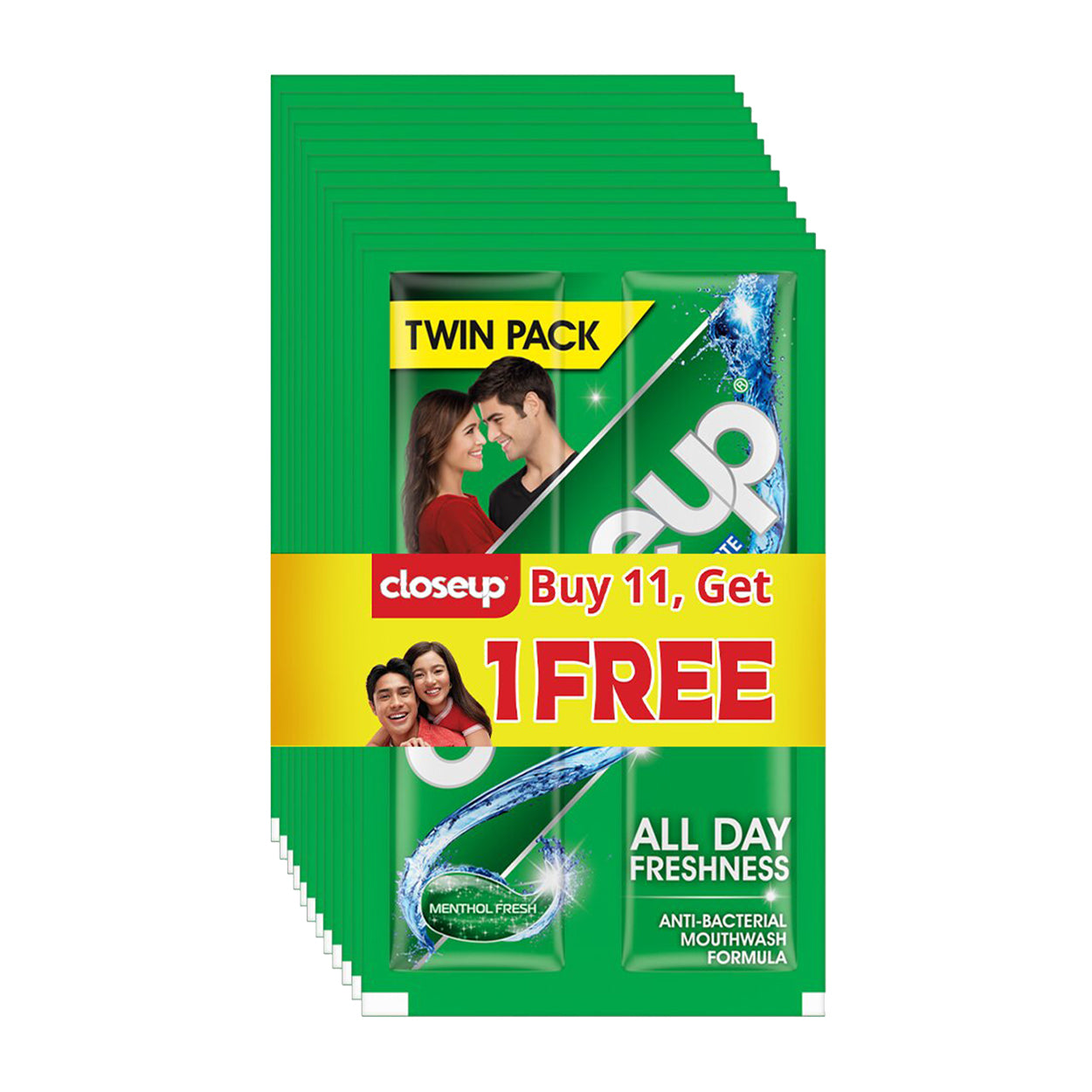 Close Up Toothpaste Menthol Fresh All Day Freshness 11x20g + Free