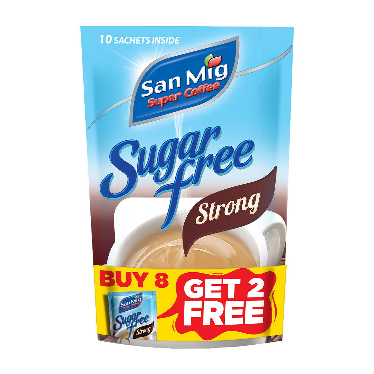 San Mig Super Coffee Sugar Free Strong 3in1 Coffee Mix 8x9g+Free