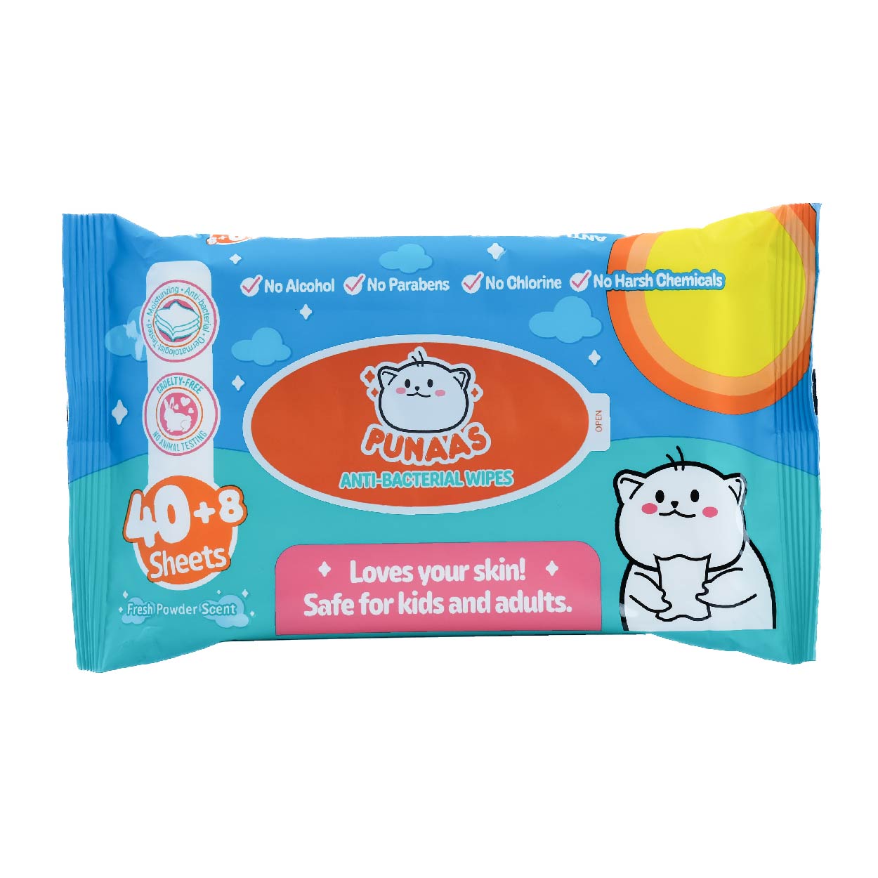 Punaas Anti-Bacterial Wipes Fresh Powder Scent 48s