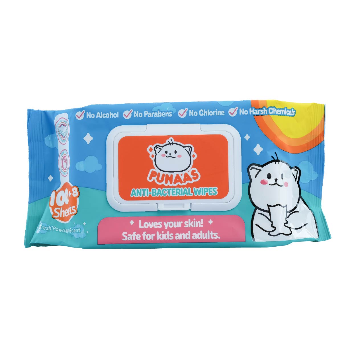 Punaas Anti-Bacterial Wipes Fresh Powder Scent 108s