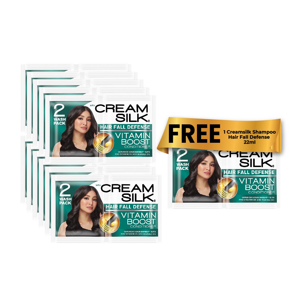Cream Silk Conditioner Hair Fall Defense Green 11x22ml +1 Free
