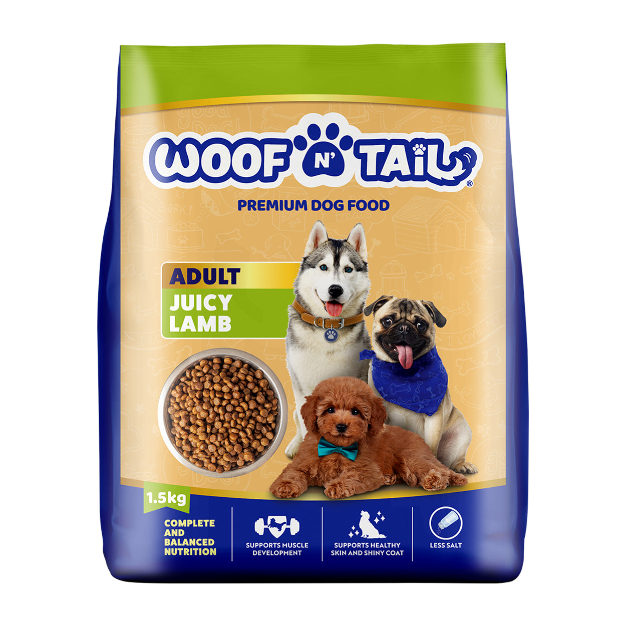 Woof N' Tail Premium Dog Food Adult Juicy Lamb 1.5kg