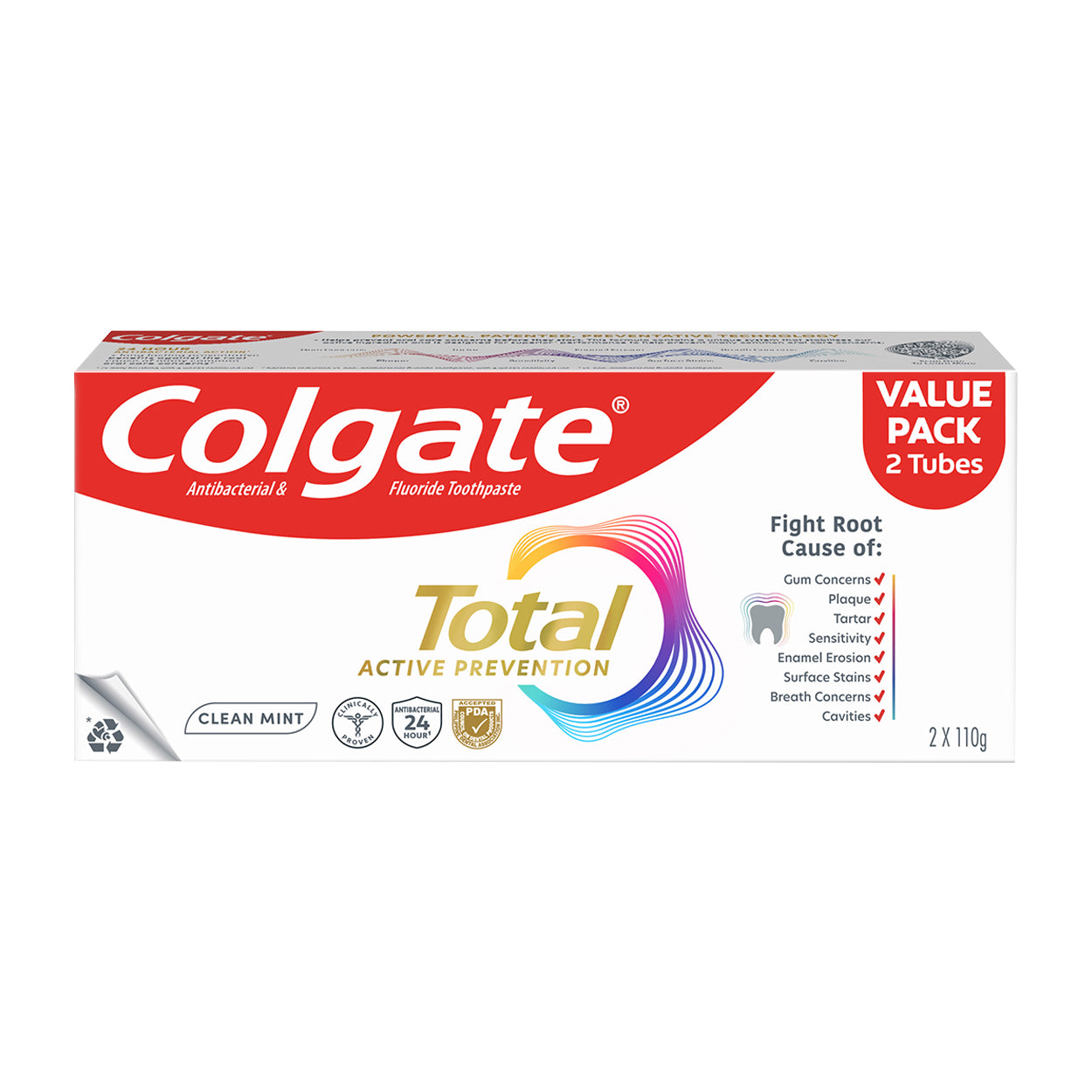 Colgate Toothpaste Total Clean Mint 110g Value Pack 2 Tubes