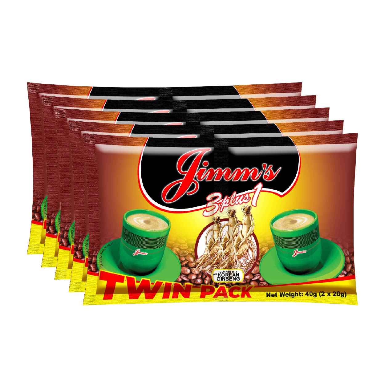 Jimm's 3 Plus 1 Coffee Mix with Korean GinsengTwinPack 5x40g