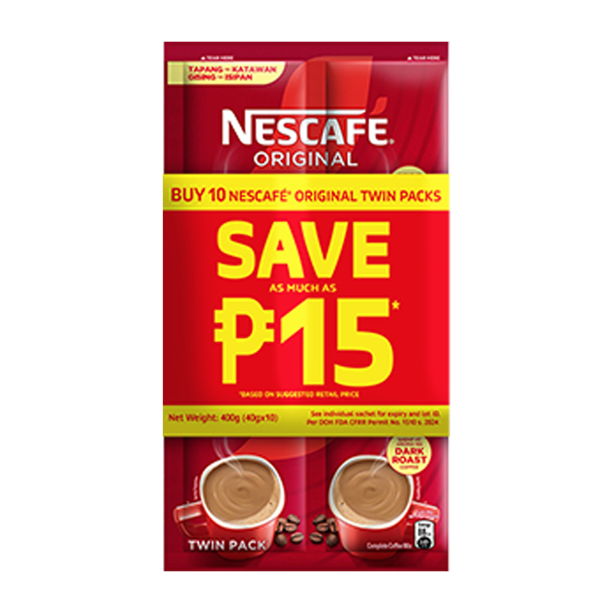 Nescafe 3 in 1 Original Coffee Mix Twin Pack 10x40g SAVE