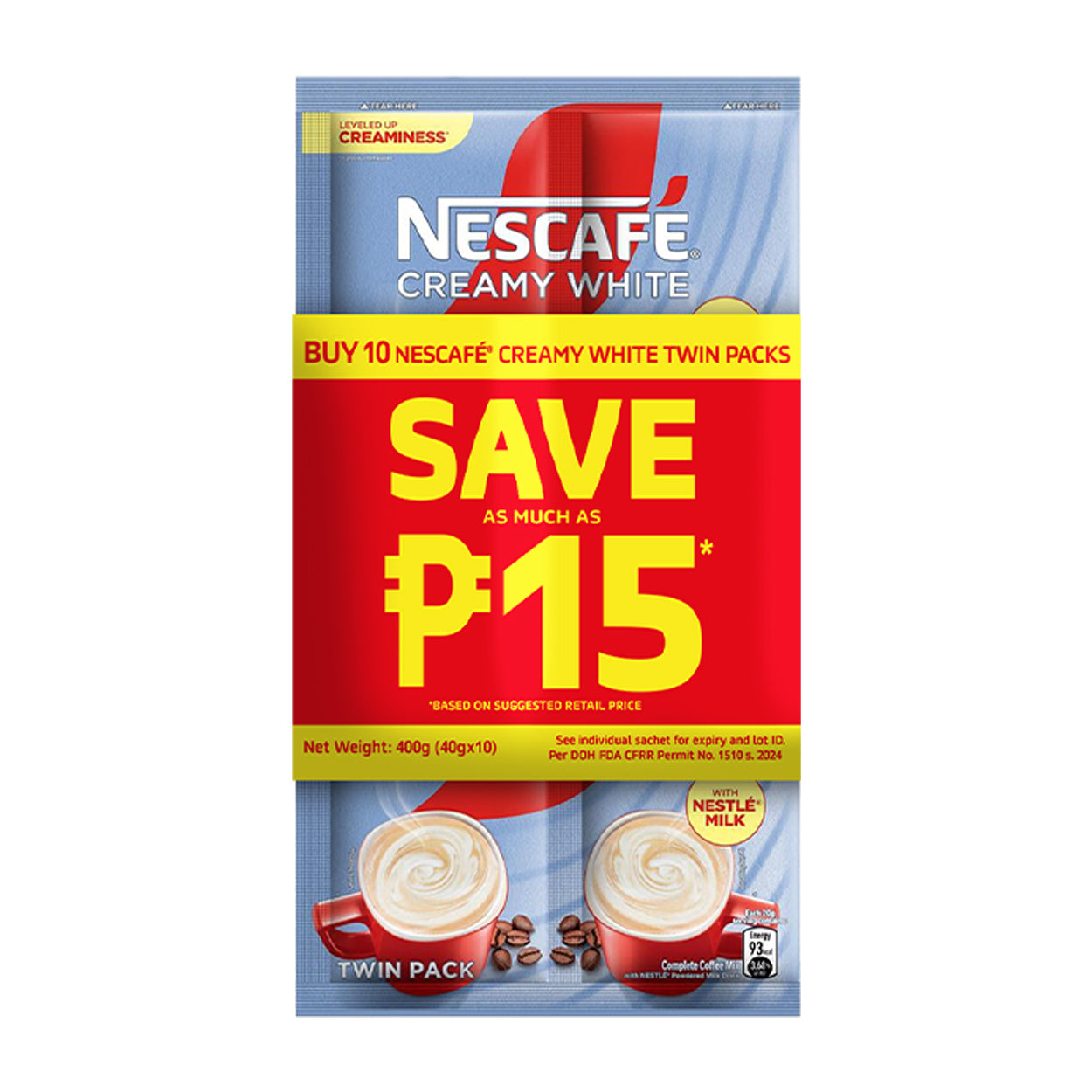 Nescafe 3 in 1 Creamy White Coffee Mix Twin Pack 10x40g SAVE