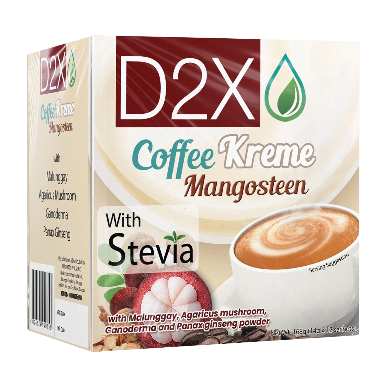 D2X Coffee Kreme Mangosteen with Stevia 12x14g