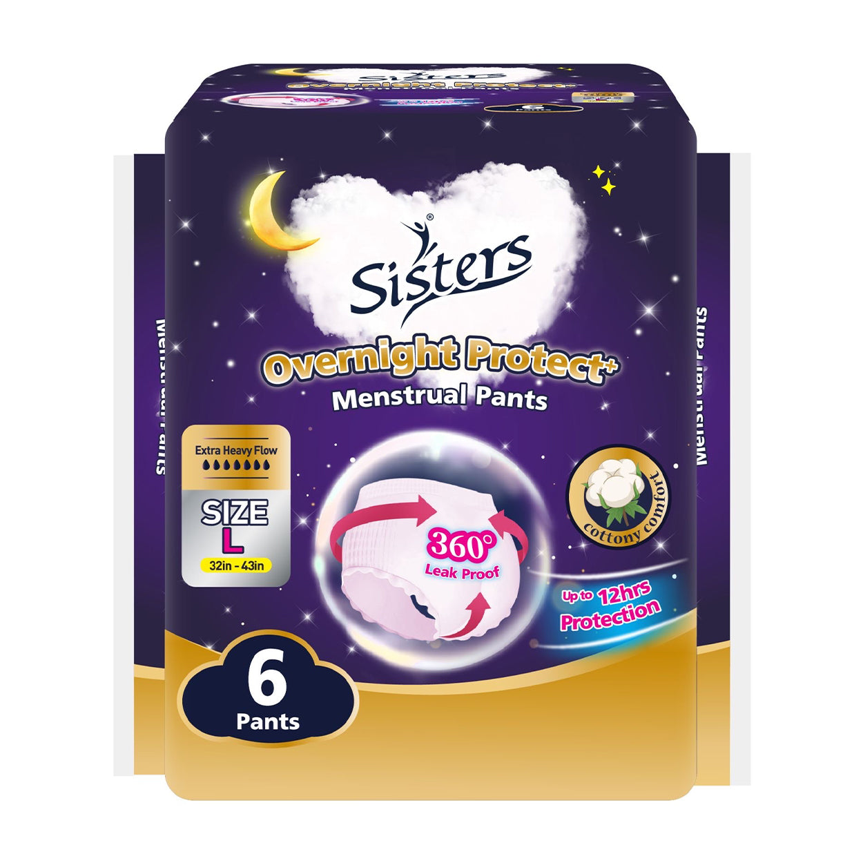 Sisters Menstrual Pants Cottony Comfort Overnight L 6s 32in-43in