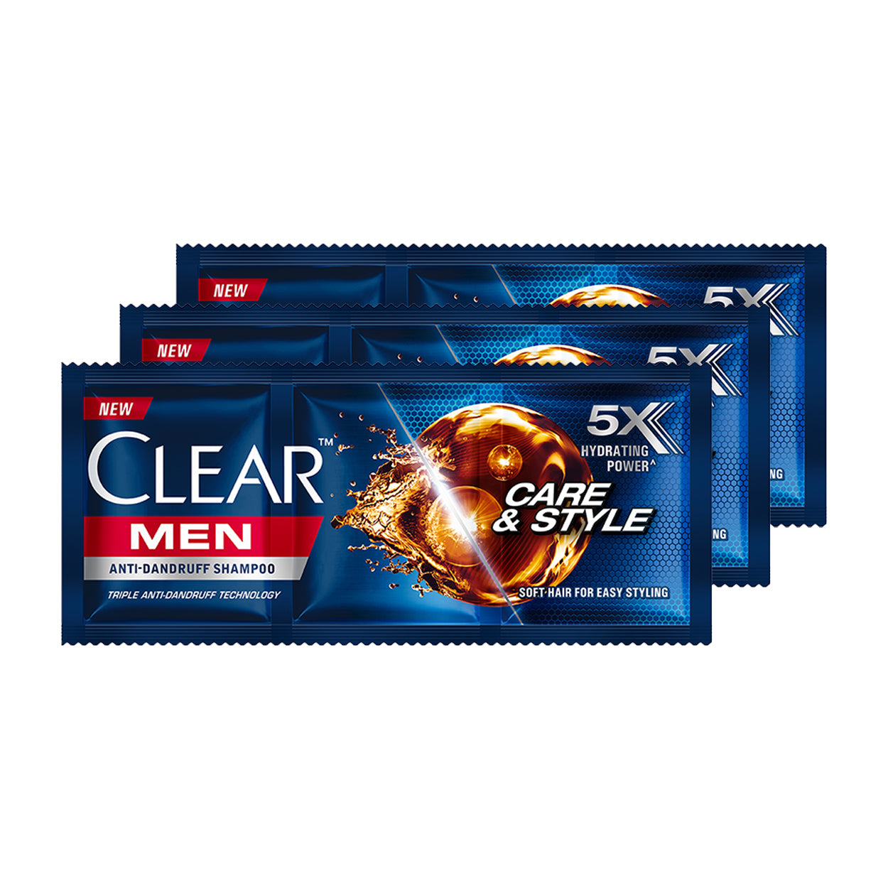 Clear Men Anti-Dandruff Shampoo Care & Style 3x12ml