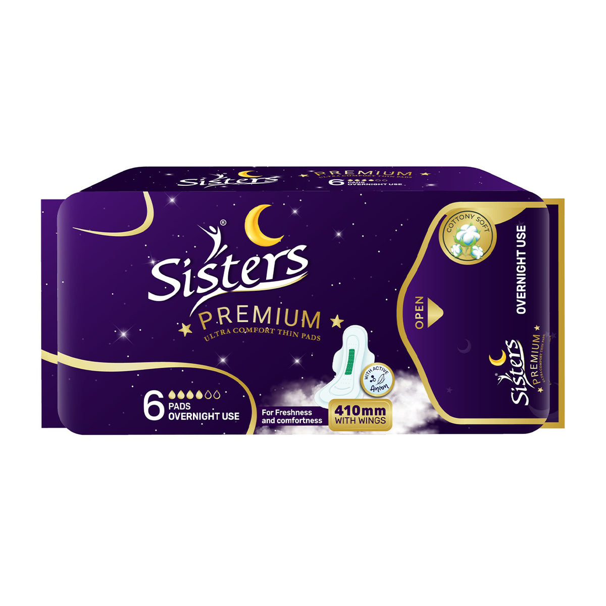 Sisters Napkin Premium Ultra Thin Overnight with Wings 410mm 6s