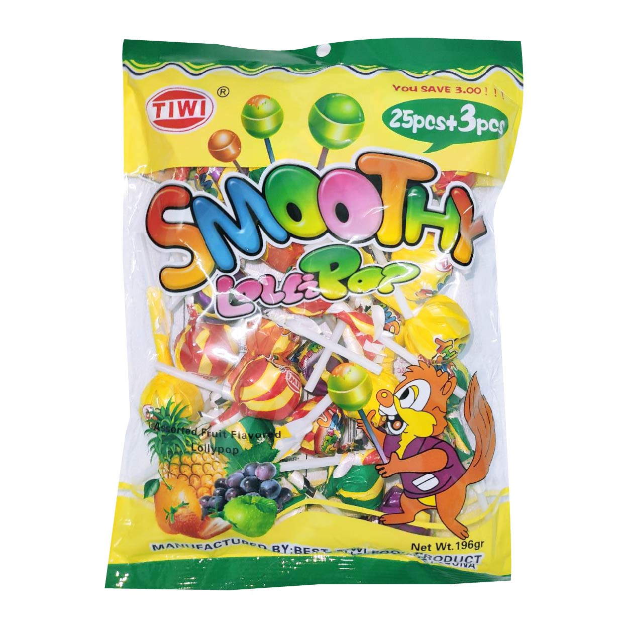 Tiwi Smoothy Assorted Fruit Lollipop 25s+3