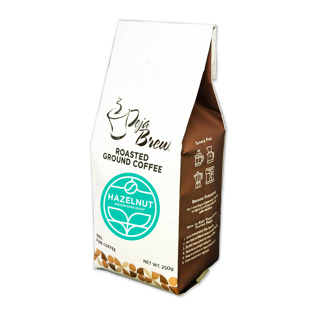 Deja Brew Roasted Ground Coffee Hazelnut Medium Dark Roast 250g
