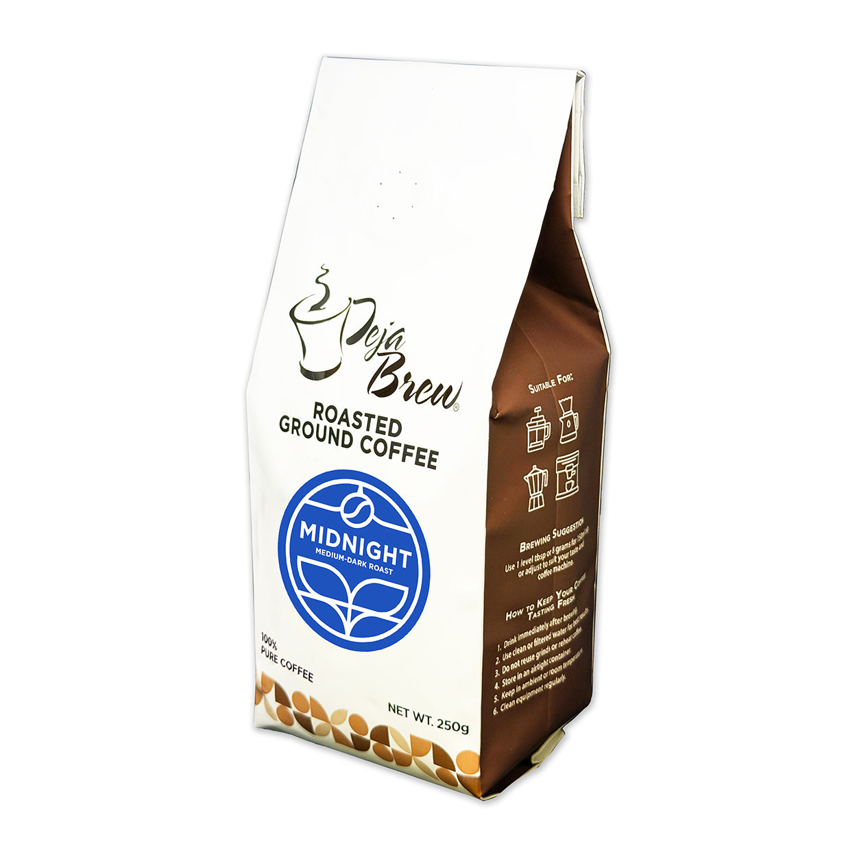 Deja Brew Roasted Ground Coffee Midnight Medium Dark Roast 250g