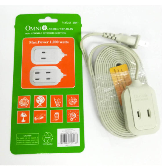 Omni Extension Cord Dual Port Set 3 gang 6 meters