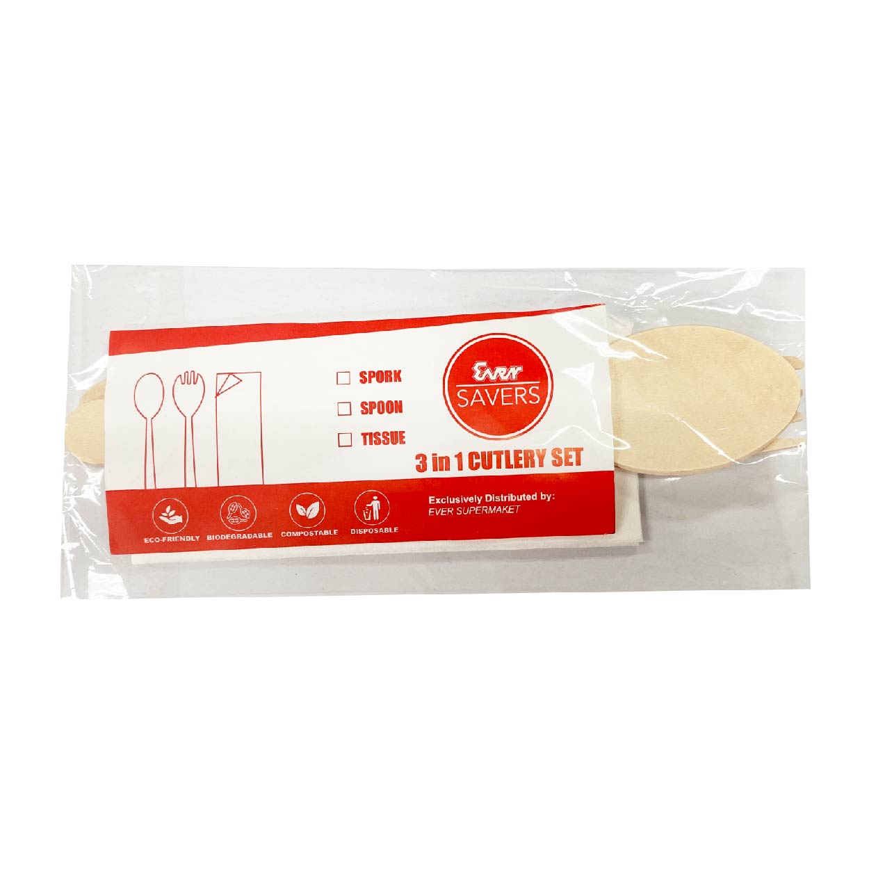 Ever Savers Disposable Wooden 3 in 1 Cutlery Set 1s