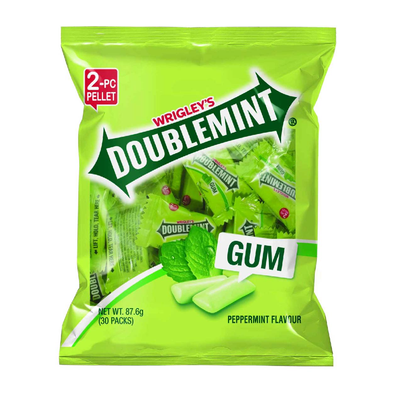 Wrigley's Doublemint Peppermint Gum 2pc Pellet Bag 30s