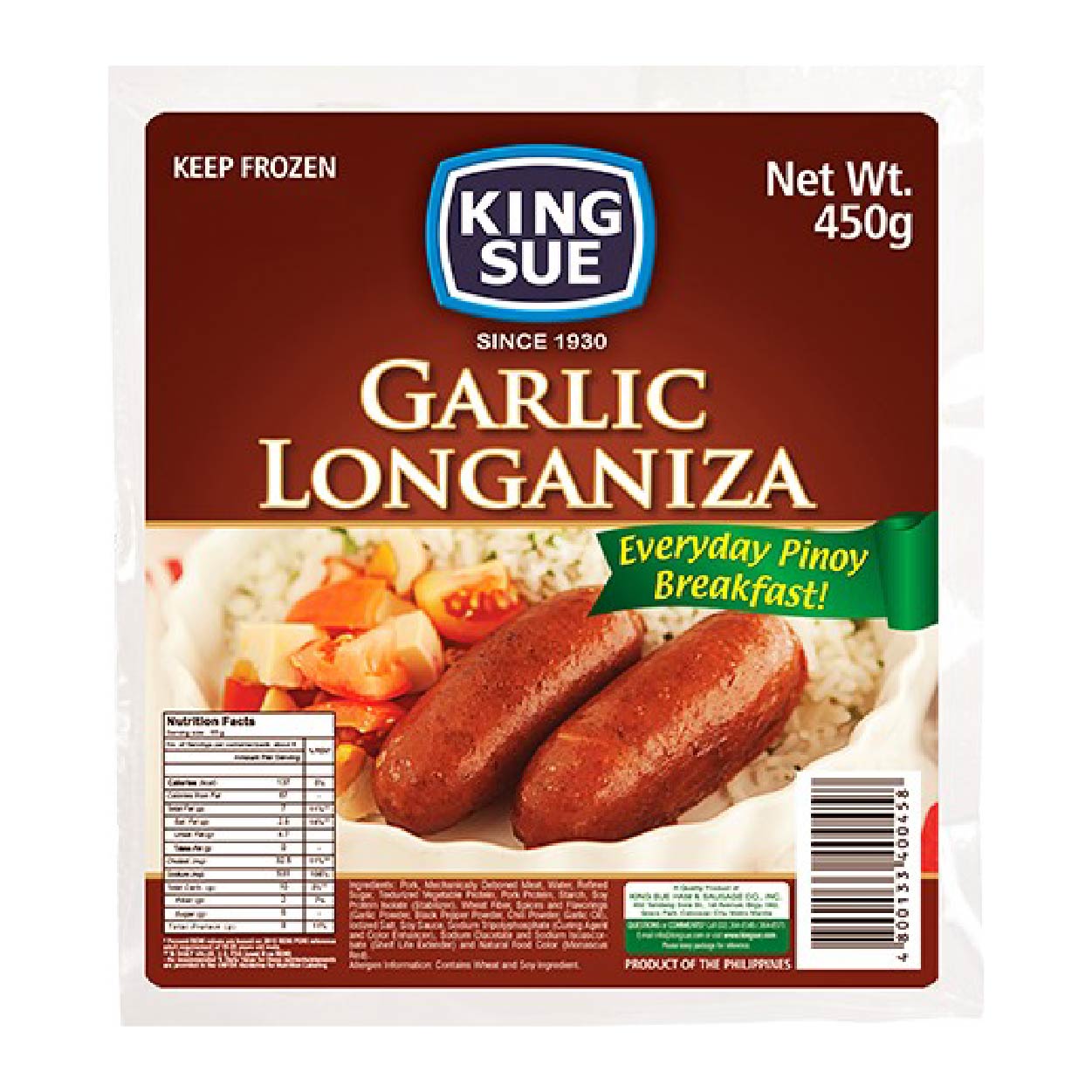 King Sue Garlic Pork Longaniza 450g