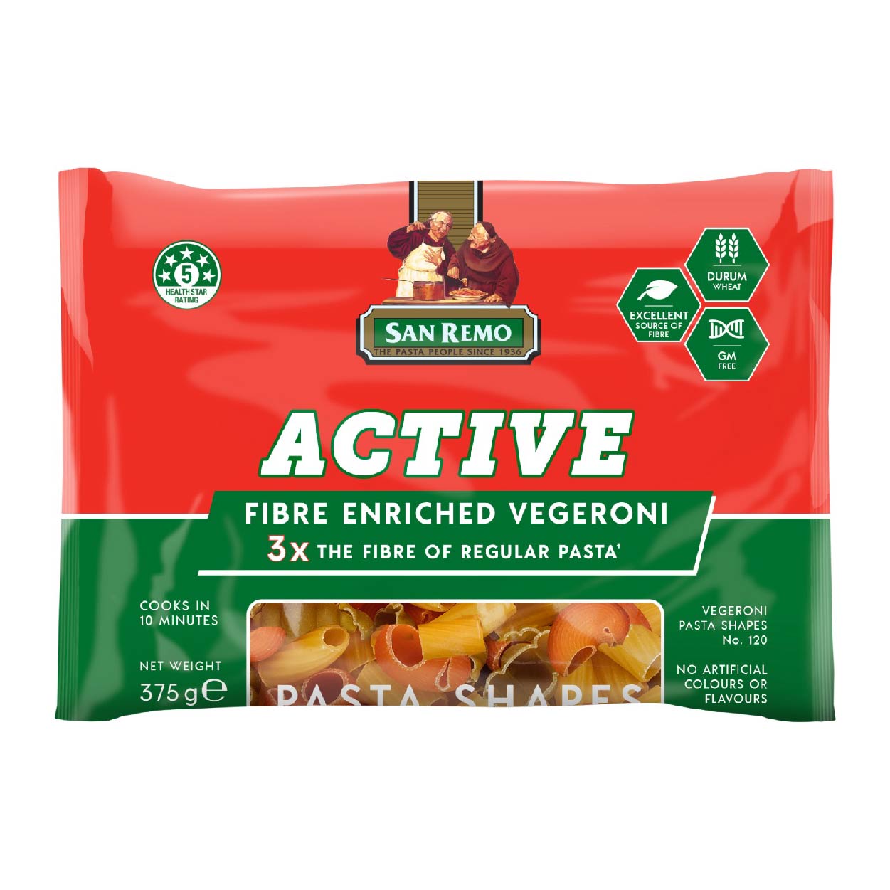 San Remo Active Fibre Enriched Vegeroni Pasta Shapes 375g