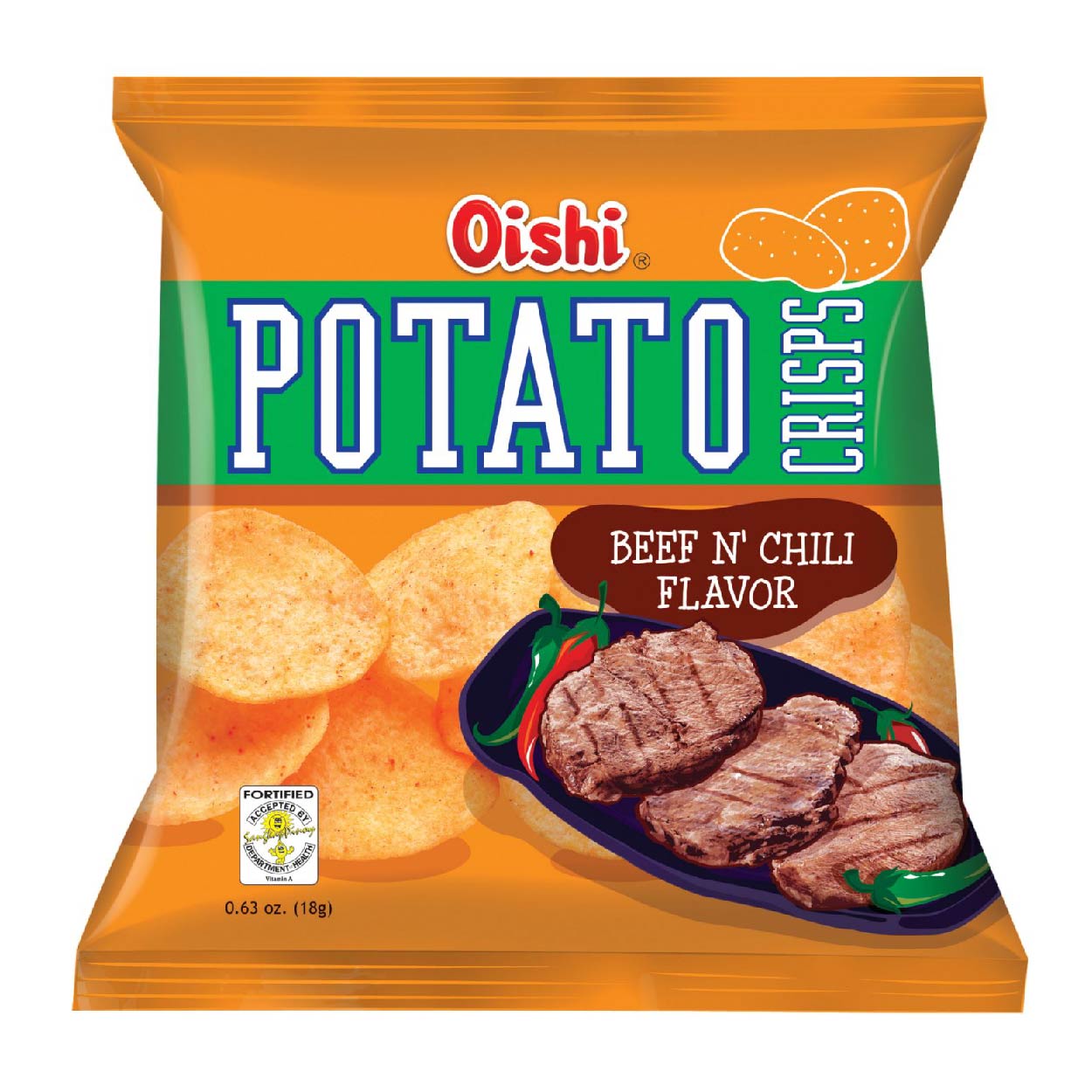Oishi Potato Crisps Beef N' Chili 18g