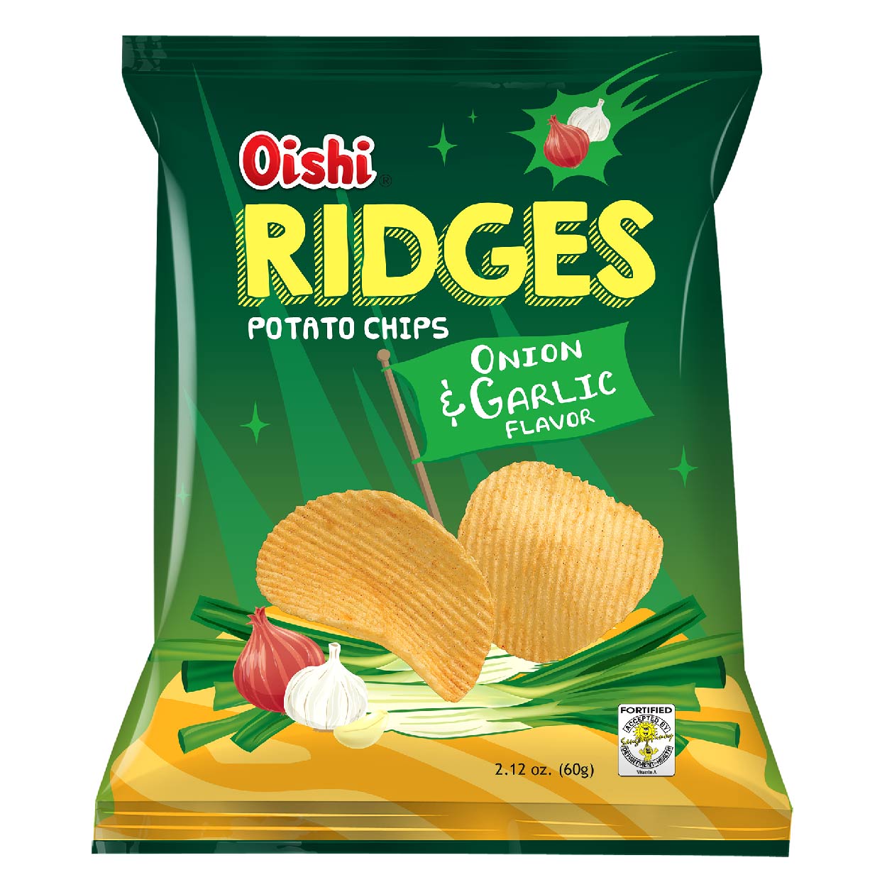 Oishi Ridges Potato Chips Onion & Garlic 60g